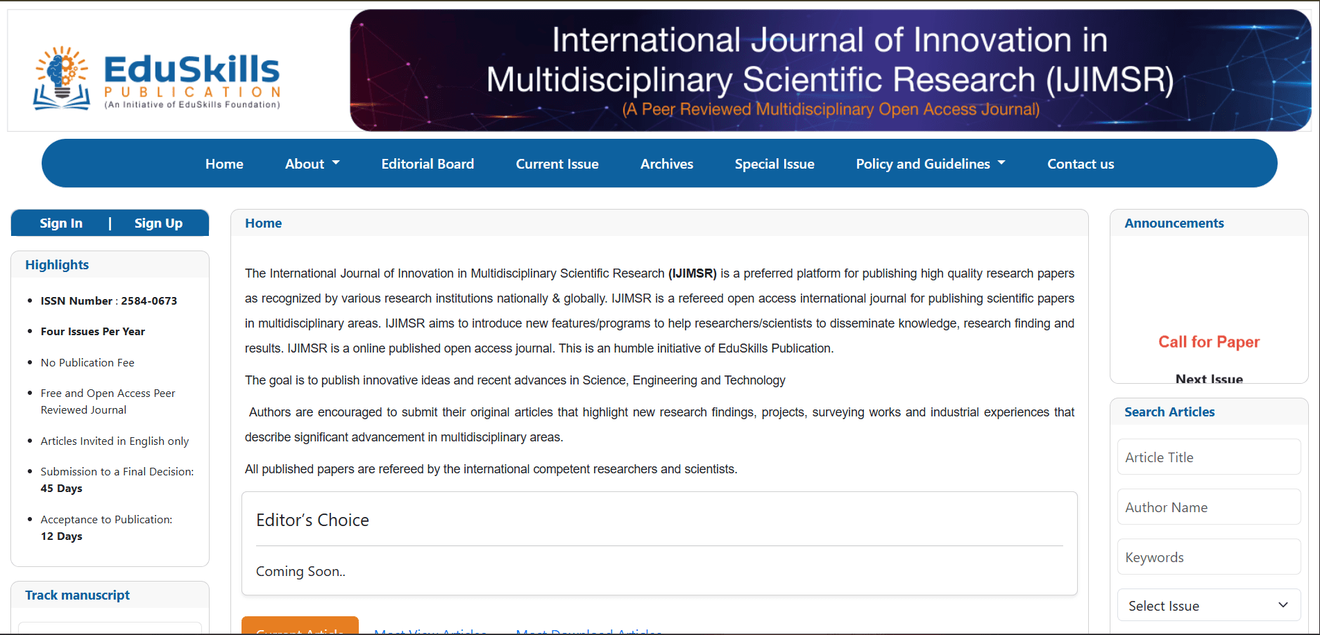 International Journal of Innovation in Multidisciplinary Scientific Research (IJIMSR)