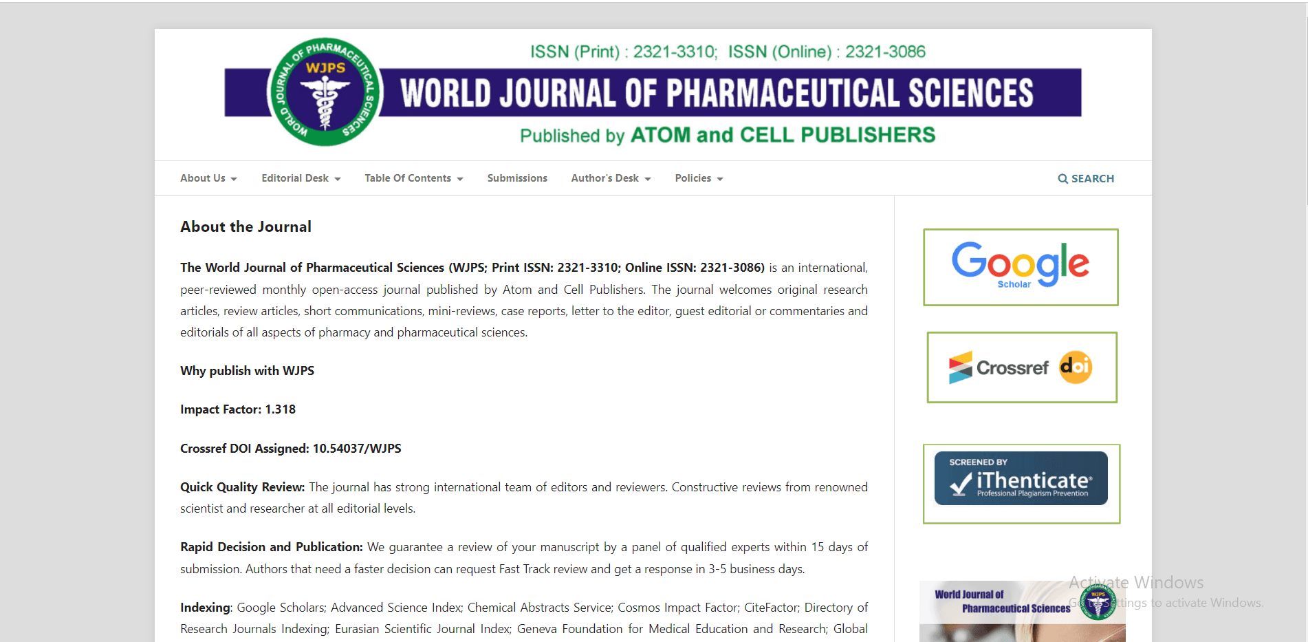 The World Journal of Pharmaceutical Sciences