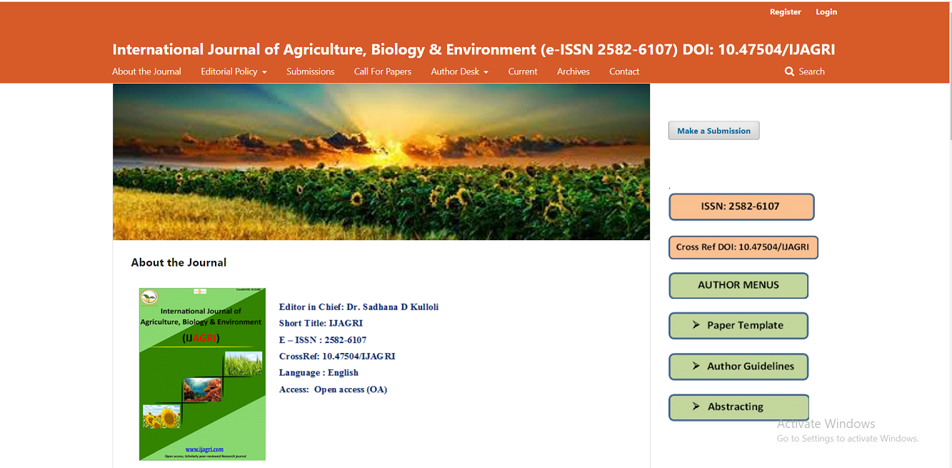 International Journal of Agriculture, Biology & Environment (IJAGRI)